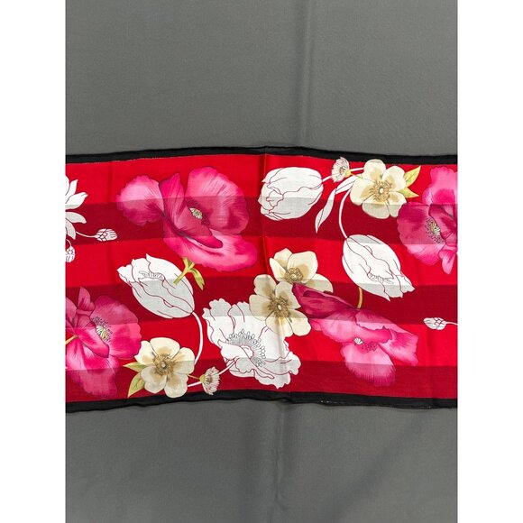Oscar De La Renta Floral Silk Scarf With Red & Pink Flowers 12"x53" Vintage-Insp - Picture 4 of 4